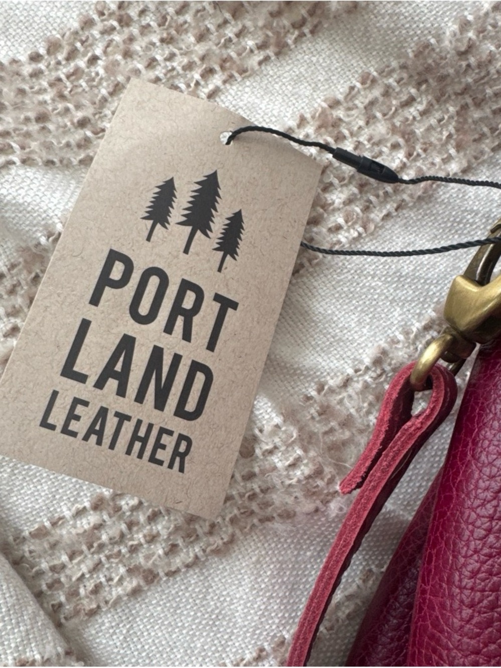 Portland Leather Berry Red Drawstring Bucket Bag with Tassels - charm included - Picture 8 of 8